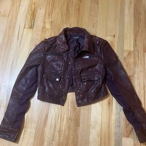 Bebe Cropped Burgundy Leather Jacket XS